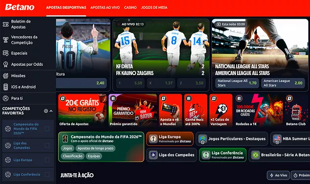 Betano com secção de slots em destaque