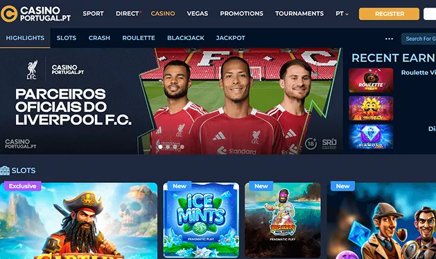 Página inicial do Casino Portugal com bónus sem depósito em destaque