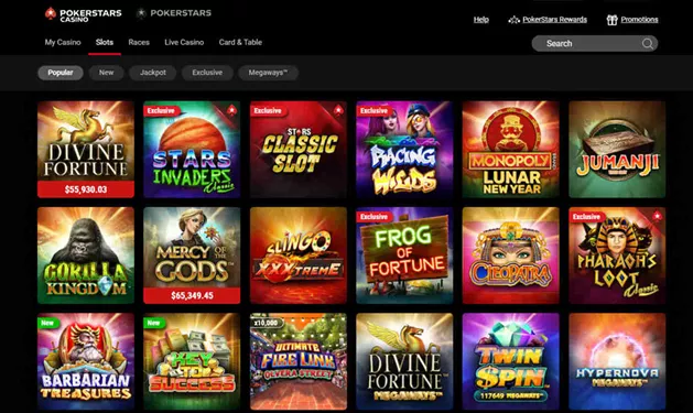 Casino da PokerStars com destaque para slots e mesas de blackjack multijogador